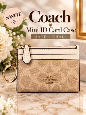 Coach Mini ID Card Case Signature Canvas Sand Chalk CW870